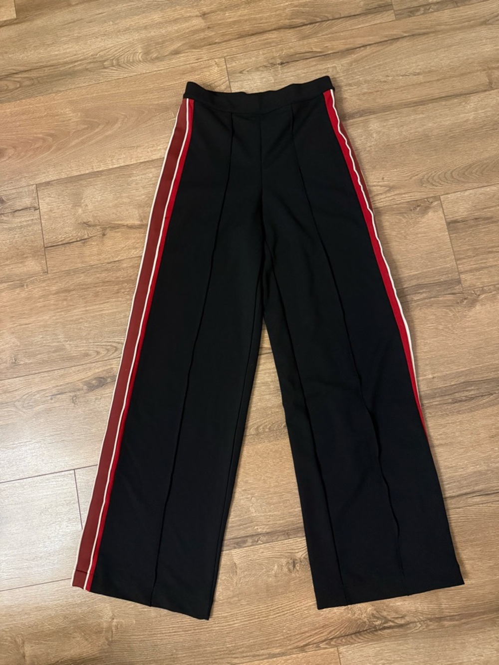 H&M Black Wide-Leg Pants with Red & White Side Stripes